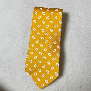 Brooks Brothers Makers Pure Groom Silk Neck Tie Yellow Allover Paisley Made USA